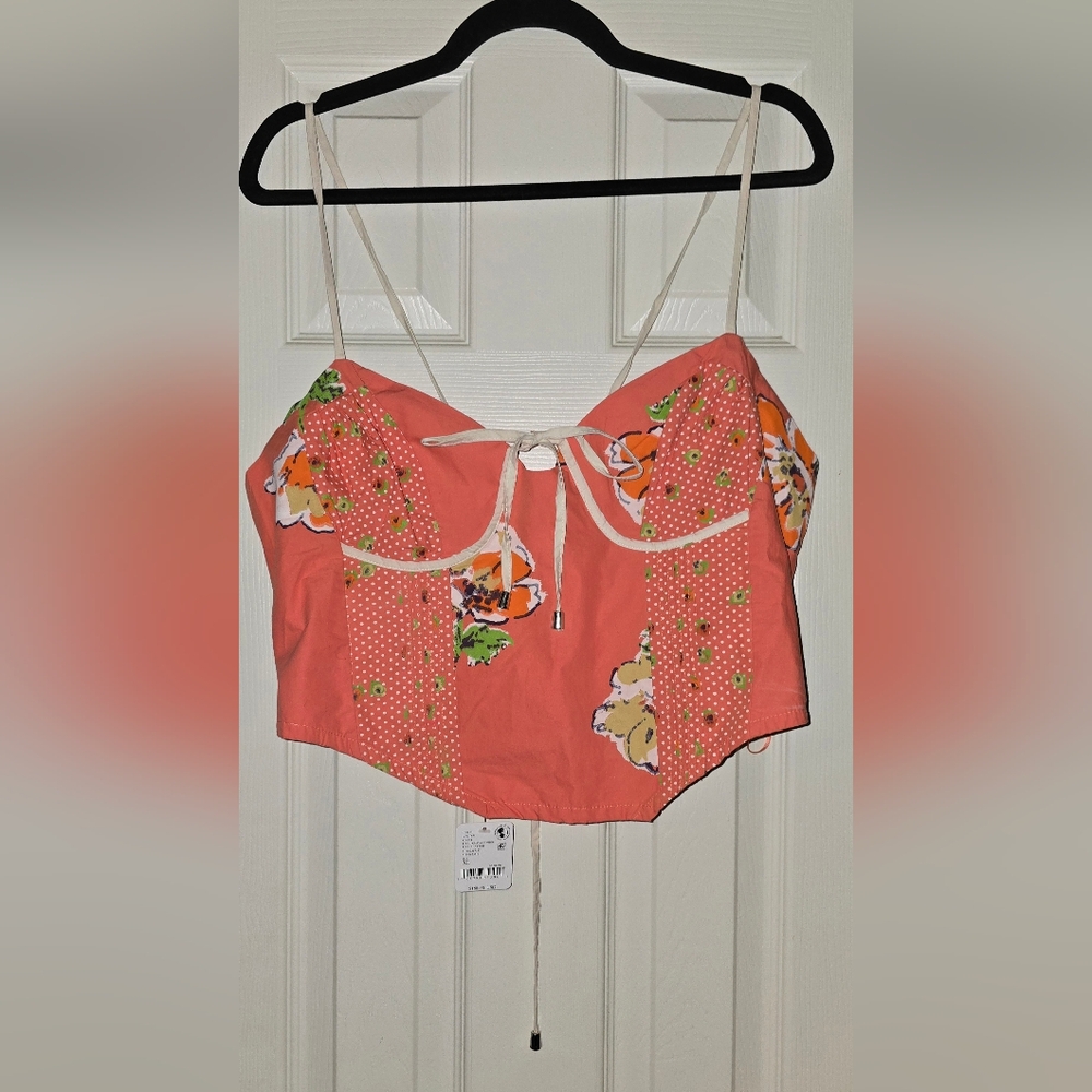 Women's XL Free People Floral Crop Top Boho Cottagecore Summer Beach Feminine